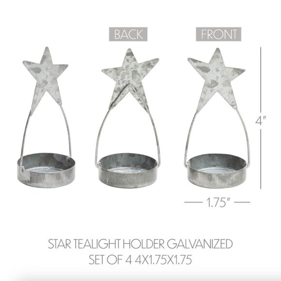 Galvanized Metal Star Tealight Candle Holder Set of Four New Farmhouse Country - Picture 3 of 3
